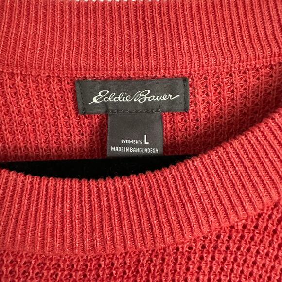 Eddie Bauer Women's Crew Neck Sweater Large Coral Cotton‎ Blend Pullover Top - Picture 2 of 8